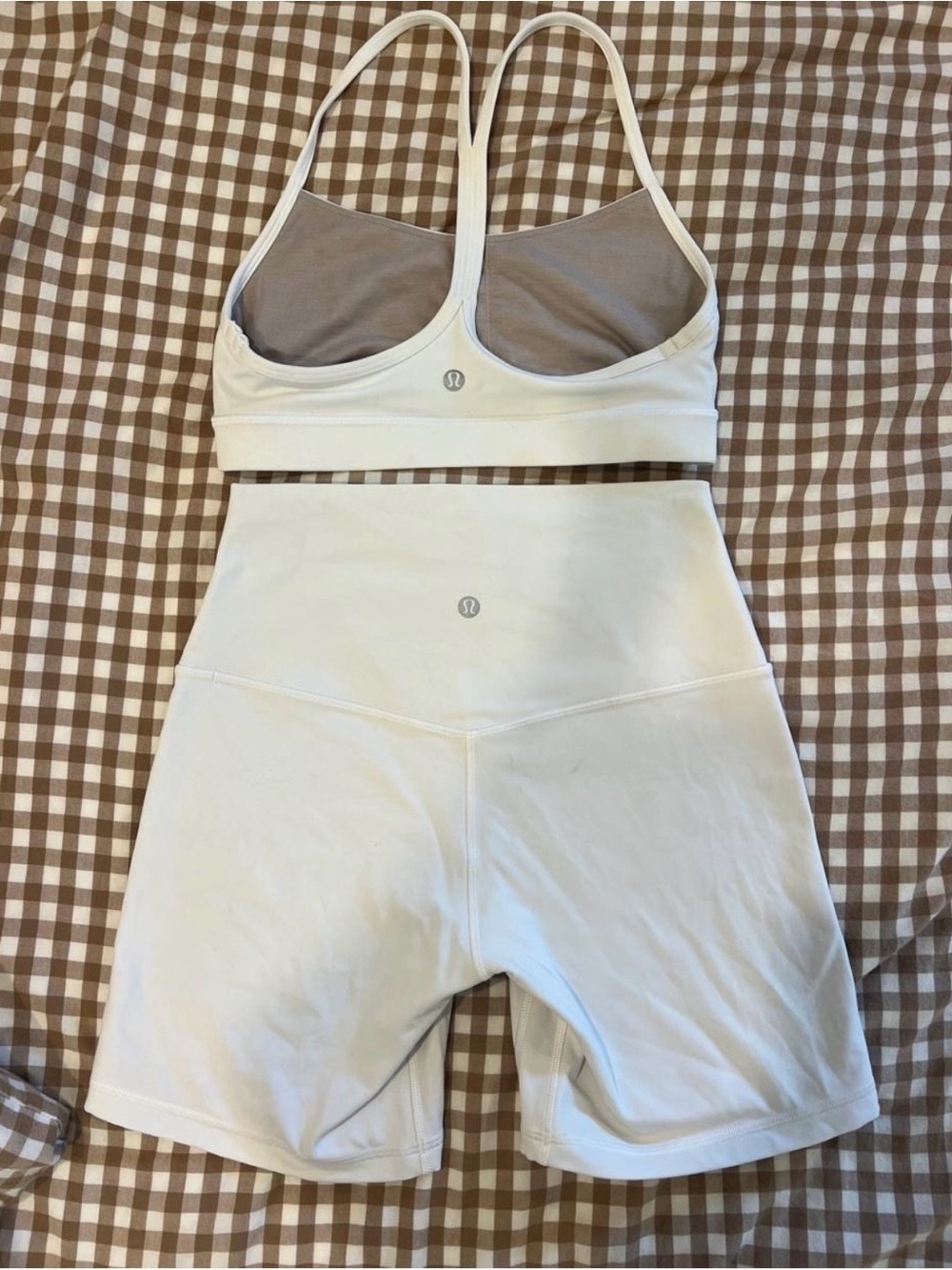 lululemon athletica White Strappy Sports Bra with High-Rise White Biker Shorts